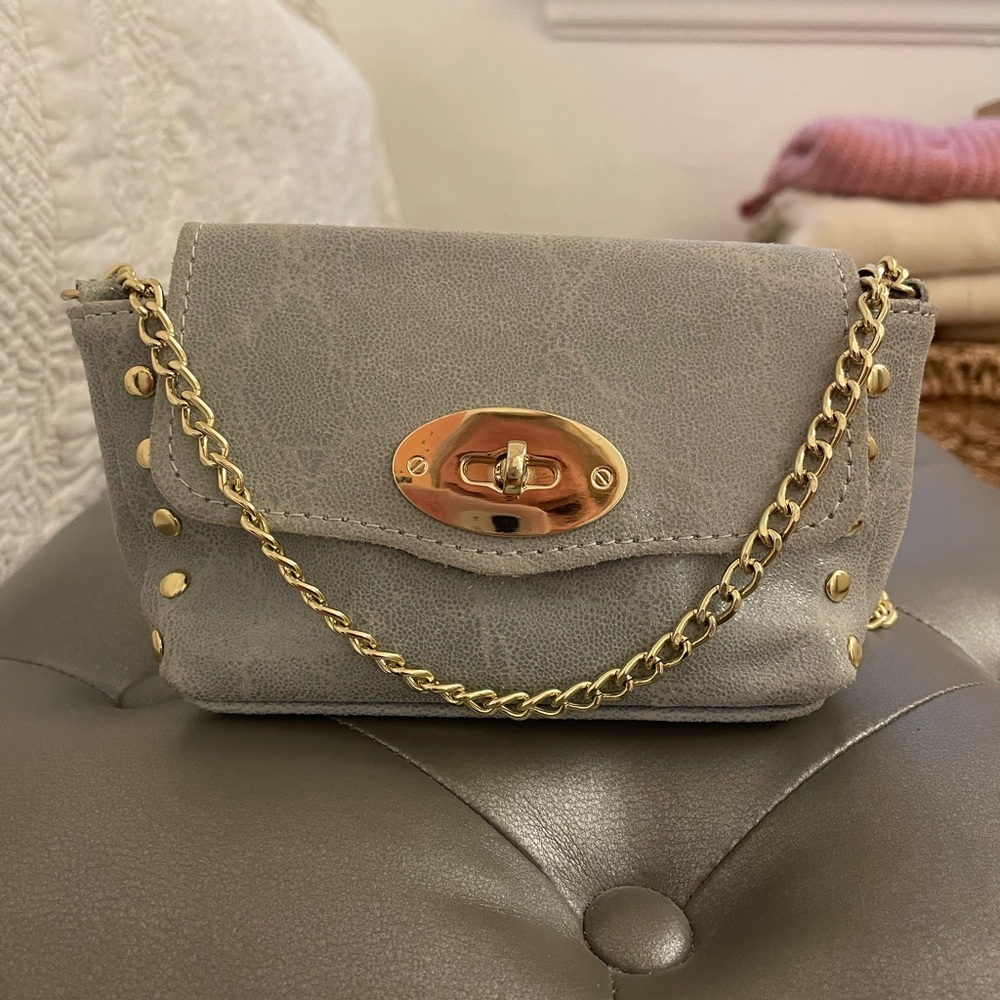Mini Leather Studded Baby Blue Chain Shoulder Bag